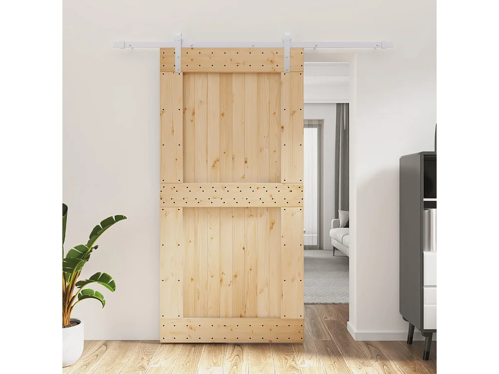 Porte coulissante et kit de quincaillerie 100x210 cm pin massif