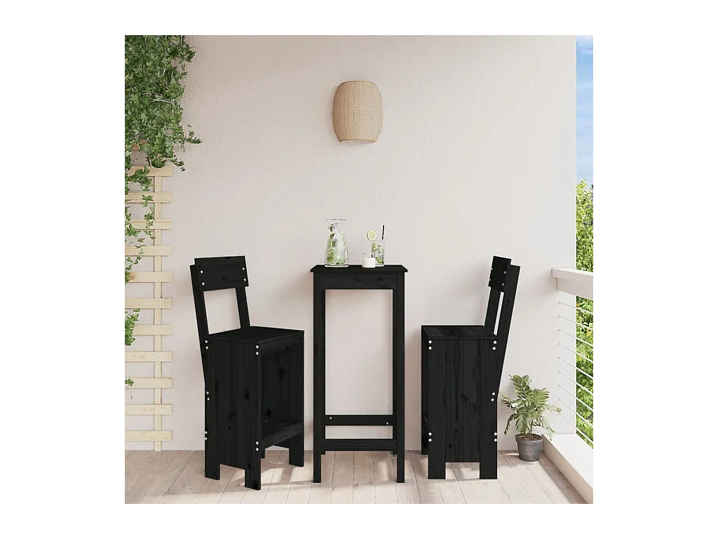 Tabourets de bar lot de 2 noir 40x48,5x115,5 cm bois massif pin