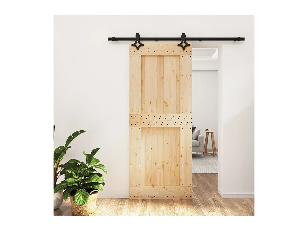 Porte coulissante et kit de quincaillerie 85x210 cm pin massif