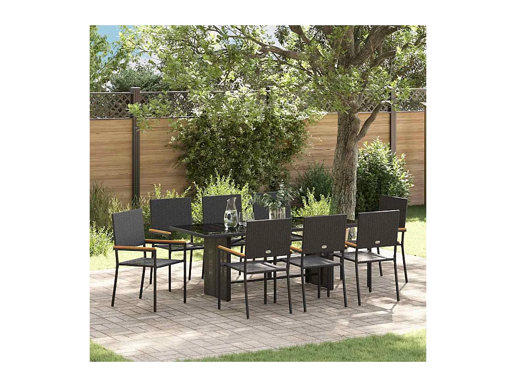 Ensemble de salle à manger pour jardin 9 pcs Noir