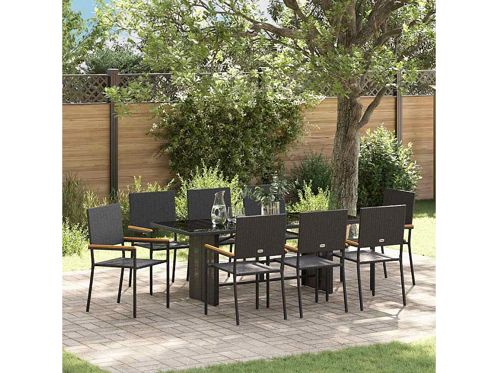 Ensemble de salle à manger pour jardin 9 pcs Noir