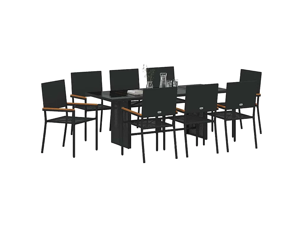 Set da pranzo da giardino 9 pezzi nero