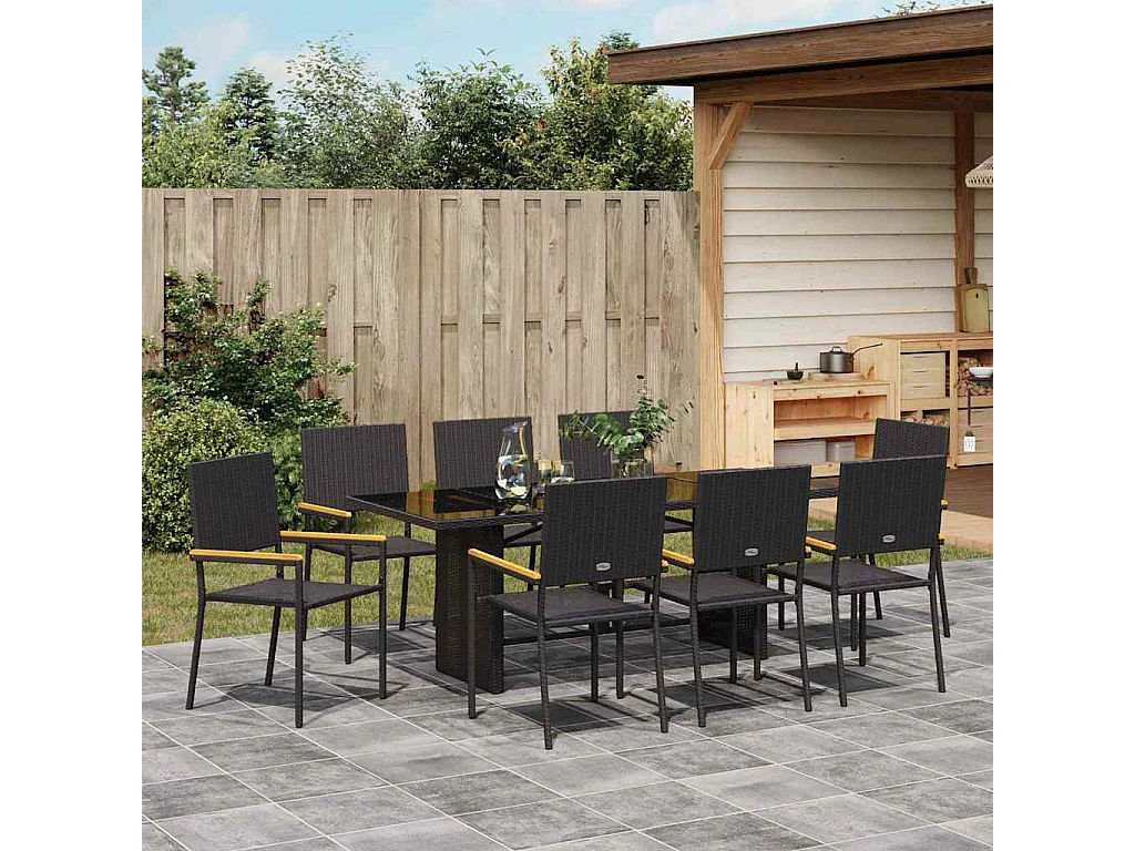 Set da pranzo da giardino 9 pezzi nero