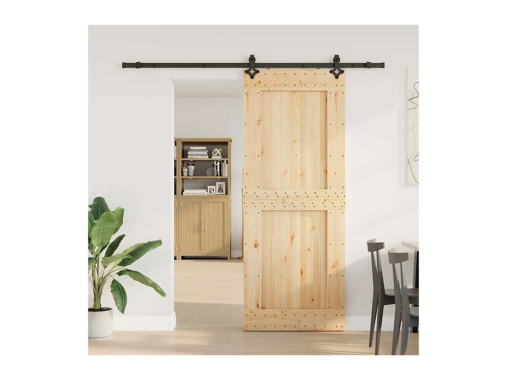 Porte coulissante et kit de quincaillerie 90x210 cm pin massif
