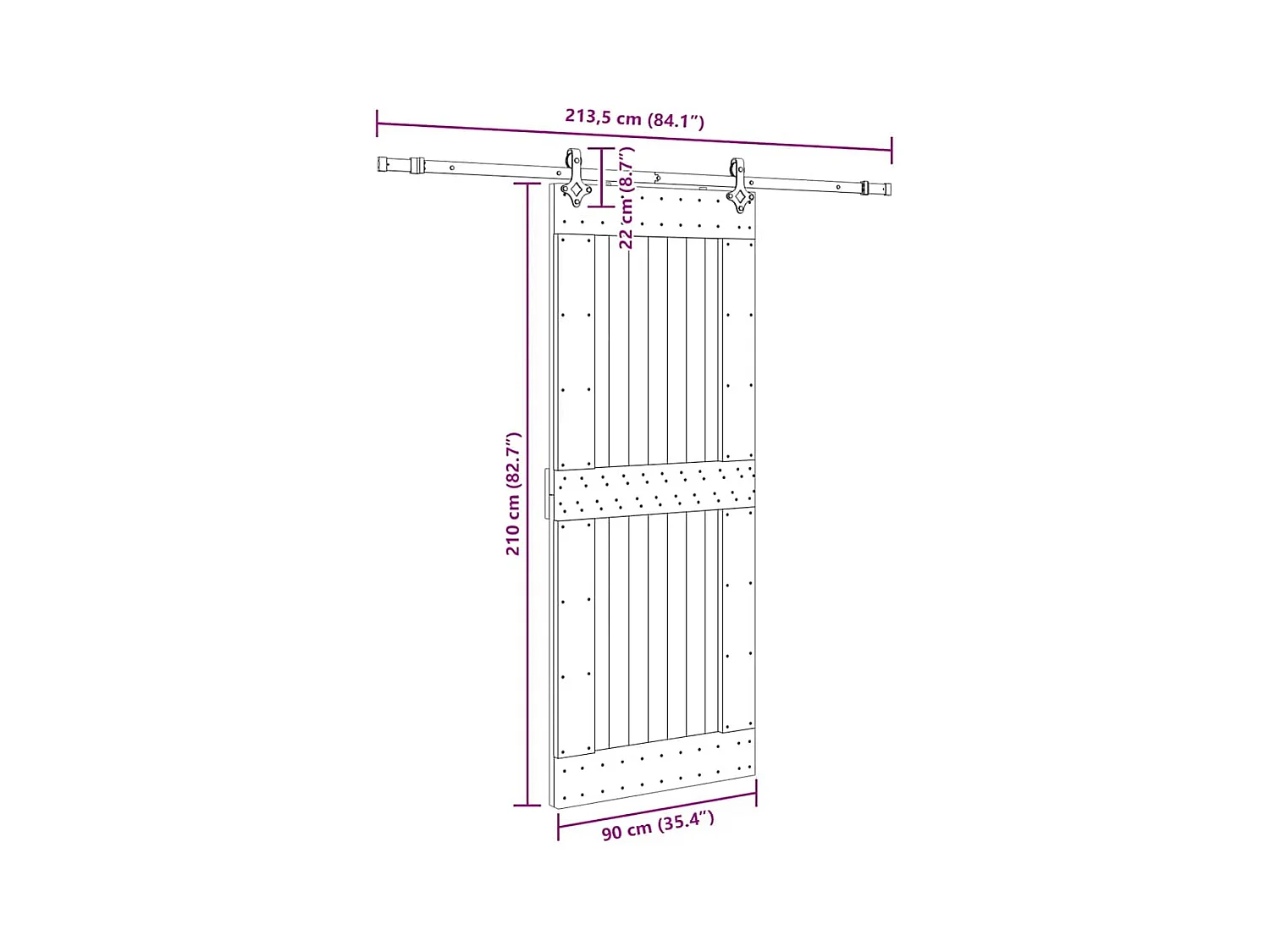 Porte coulissante et kit de quincaillerie 90x210 cm pin massif