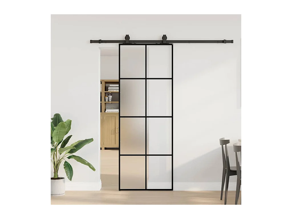 Porte coulissante kit de quincaillerie noir 76x205 cm verre ESG