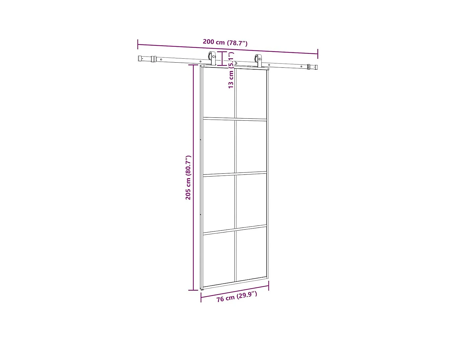 Kit ferramenta per porta scorrevole nero 76x205 cm vetro ESG