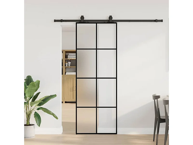 Porte coulissante kit de quincaillerie noir 76x205 cm verre ESG
