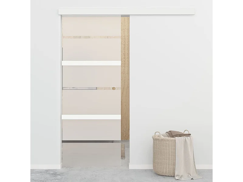 Porta scorrevole con fermi ammortizzati vetro ESG alluminio 76x205 cm