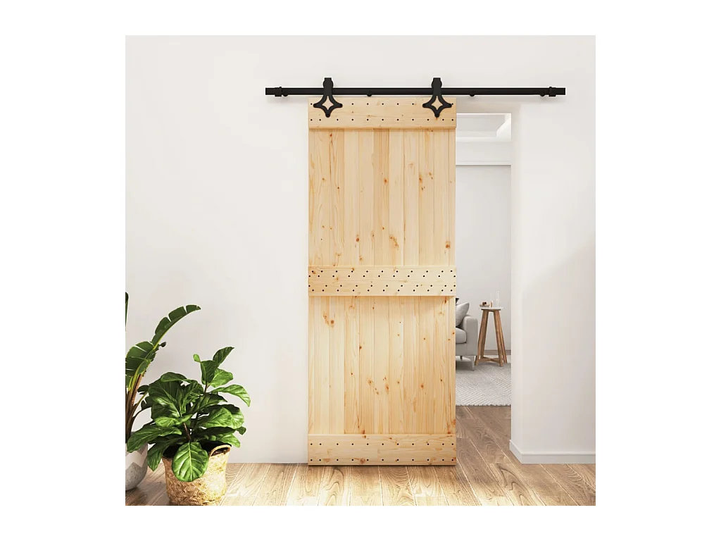 Kit porta scorrevole e ferramenta 85x210 cm in pino massello