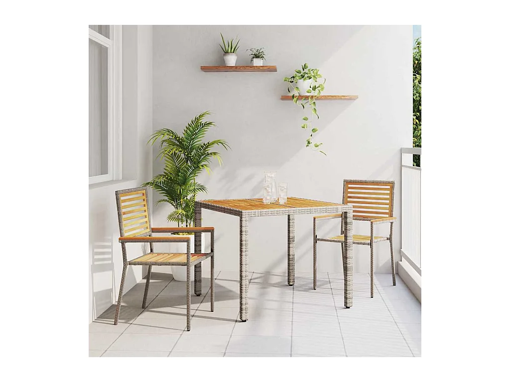 Ensemble de salle à manger pour jardin 3 pcs Gris