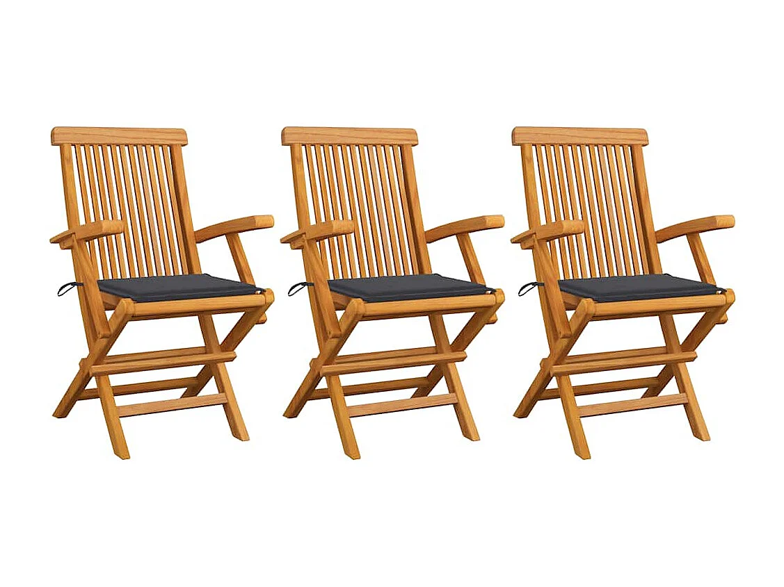 Chaises de jardin coussins anthracite lot de 3 Bois de teck