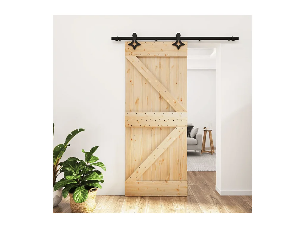 Kit porta scorrevole e ferramenta 85x210 cm in pino massello