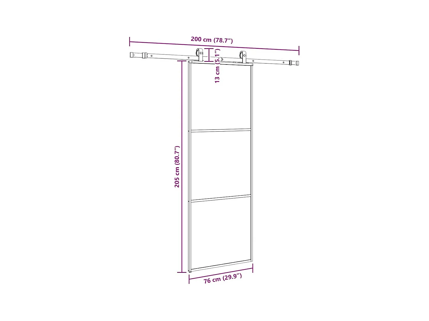Kit herrajes para puerta corredera negra 76x205 cm cristal ESG