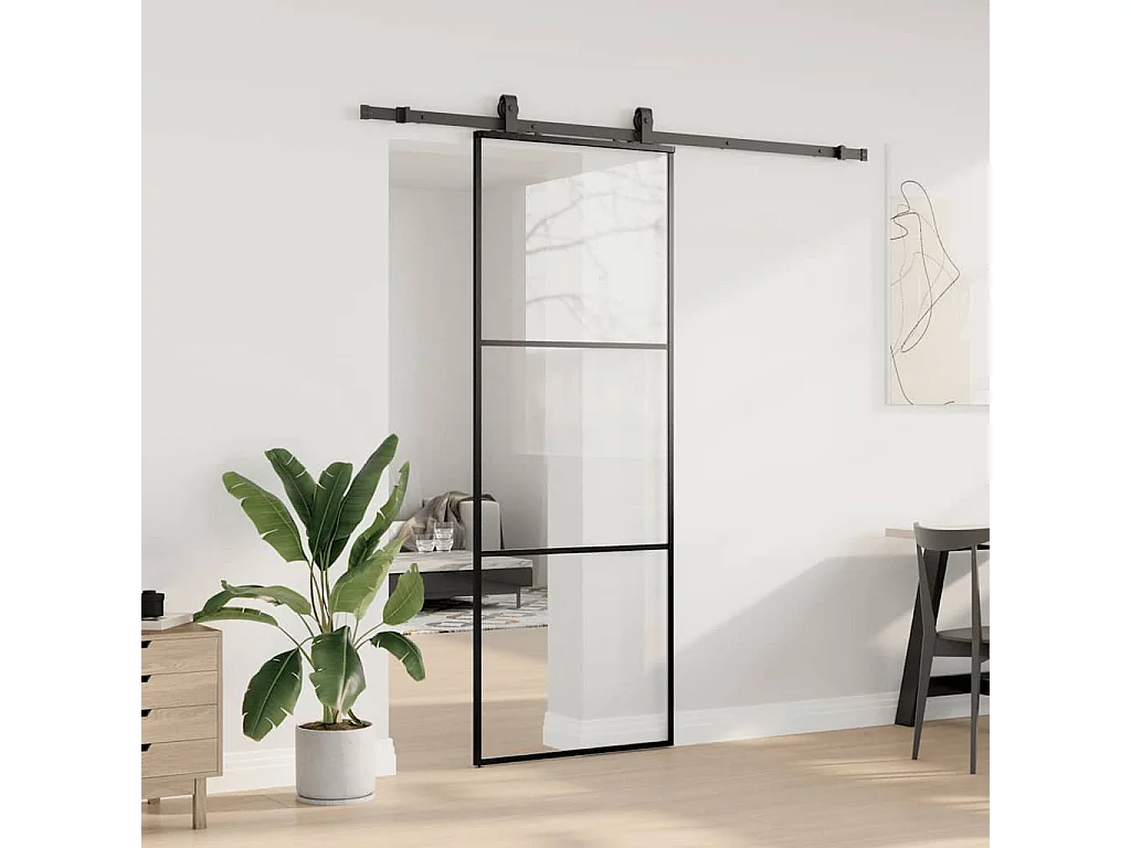 Schuifdeurbeslagset zwart 76x205 cm ESG-glas