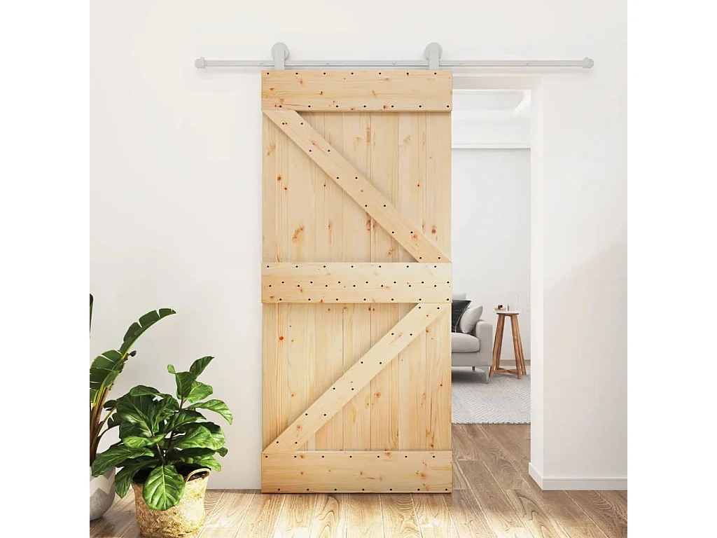 Schuifdeur en beslagset 95x210 cm massief grenen