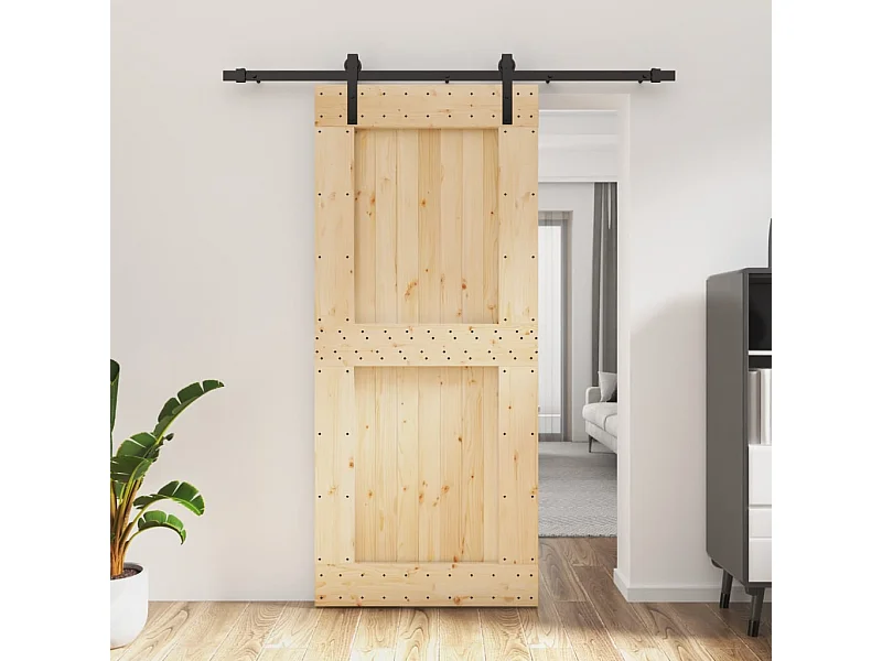 Porte coulissante et kit de quincaillerie 90x210 cm pin massif