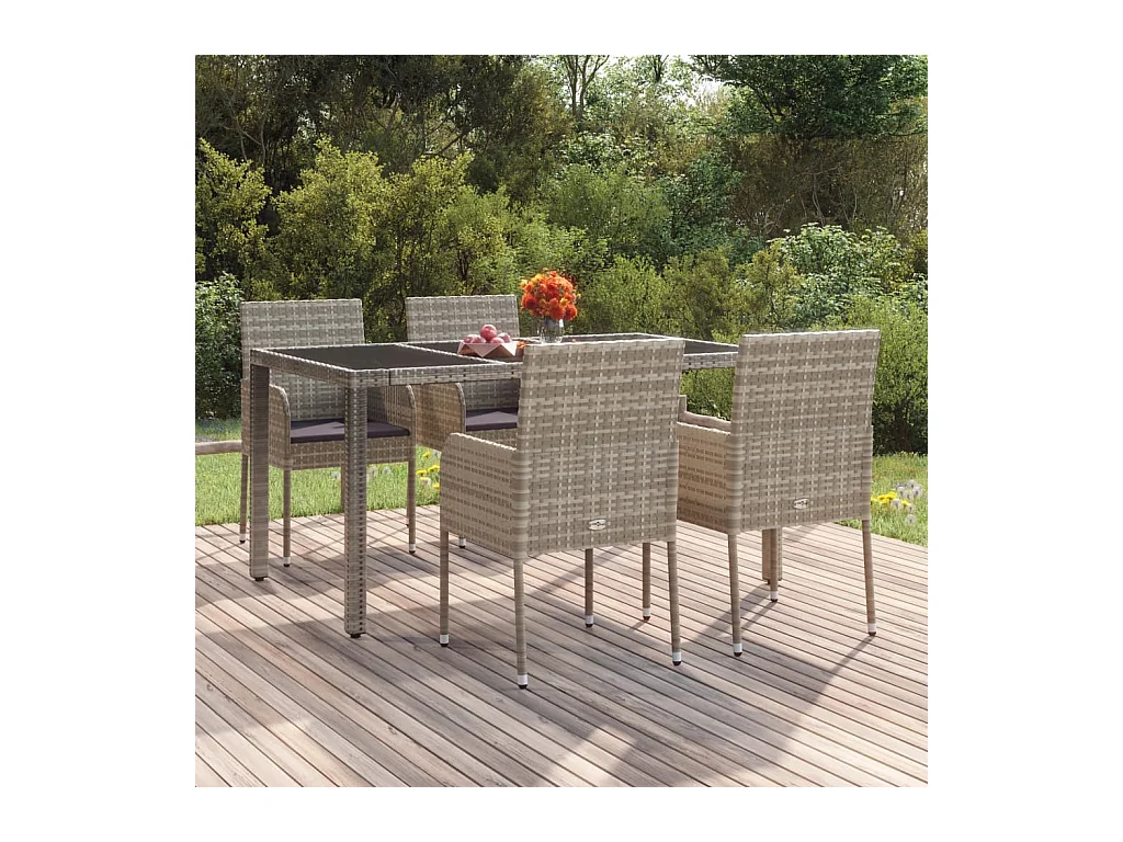 Chaises de jardin avec coussins lot de 4 Résine tressée Gris