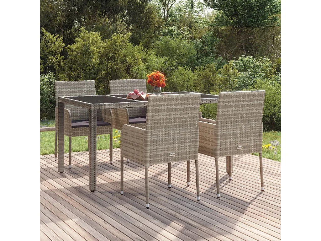 Set di 4 sedie da giardino con cuscini in resina intrecciata grigia