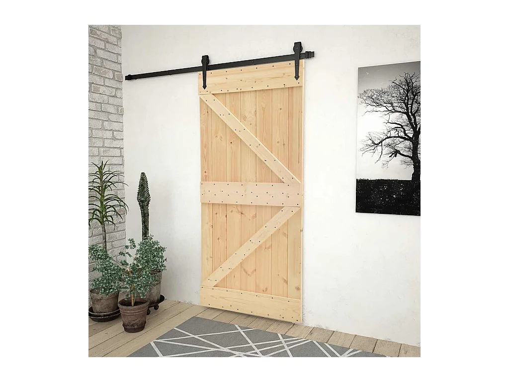 Puerta corredera con kit de herrajes 80x210cm Pino macizo