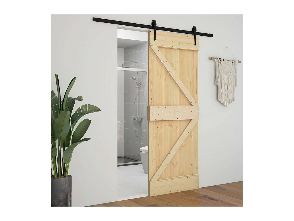 Puerta corredera con kit de herrajes 80x210cm Pino macizo