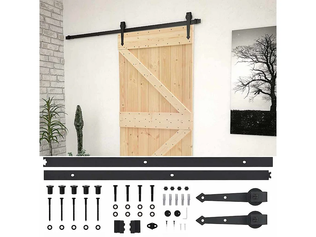 Porte coulissante avec kit de quincaillerie 80x210cm Pin massif