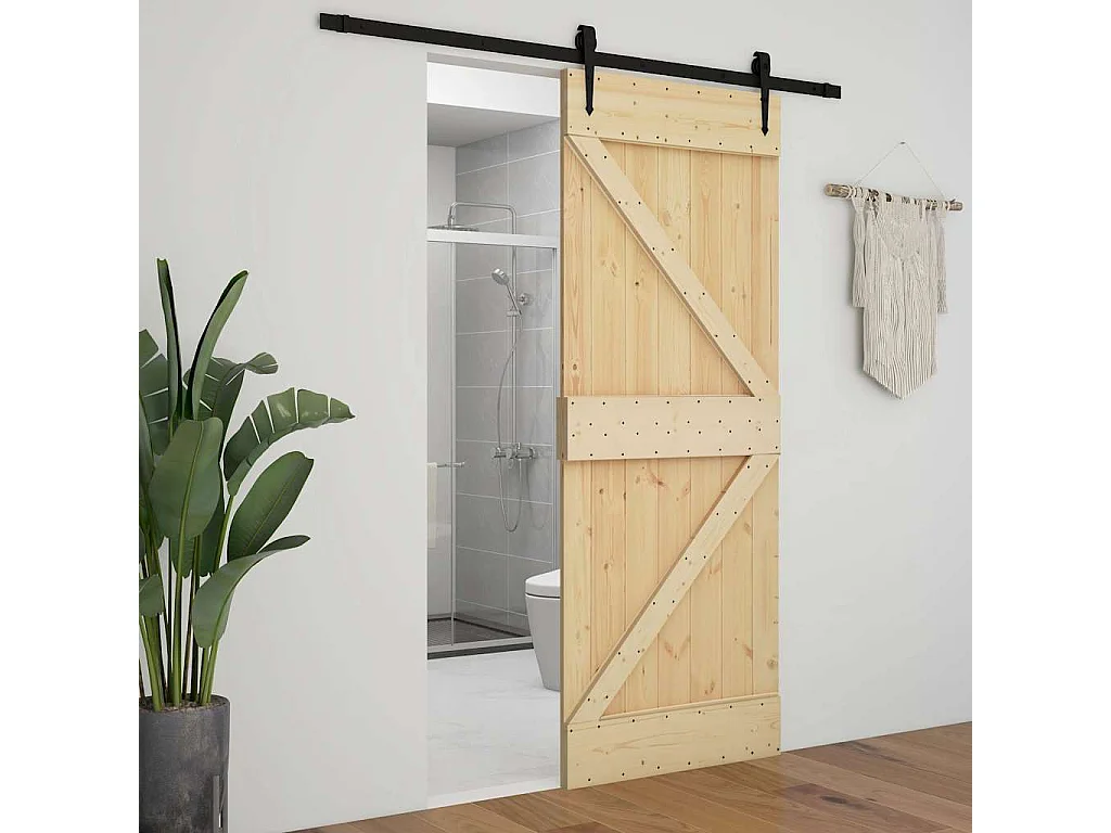 Porte coulissante avec kit de quincaillerie 80x210cm Pin massif