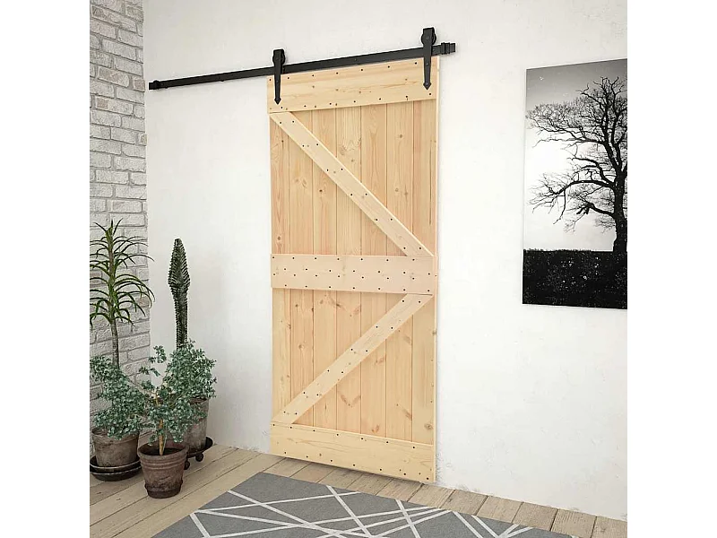 Porte coulissante avec kit de quincaillerie 80x210cm Pin massif
