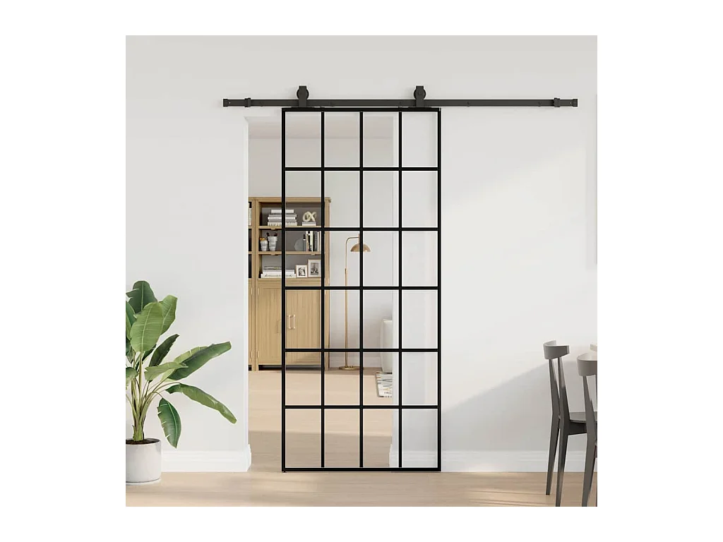 Porte coulissante kit de quincaillerie noir 90x205 cm verre ESG