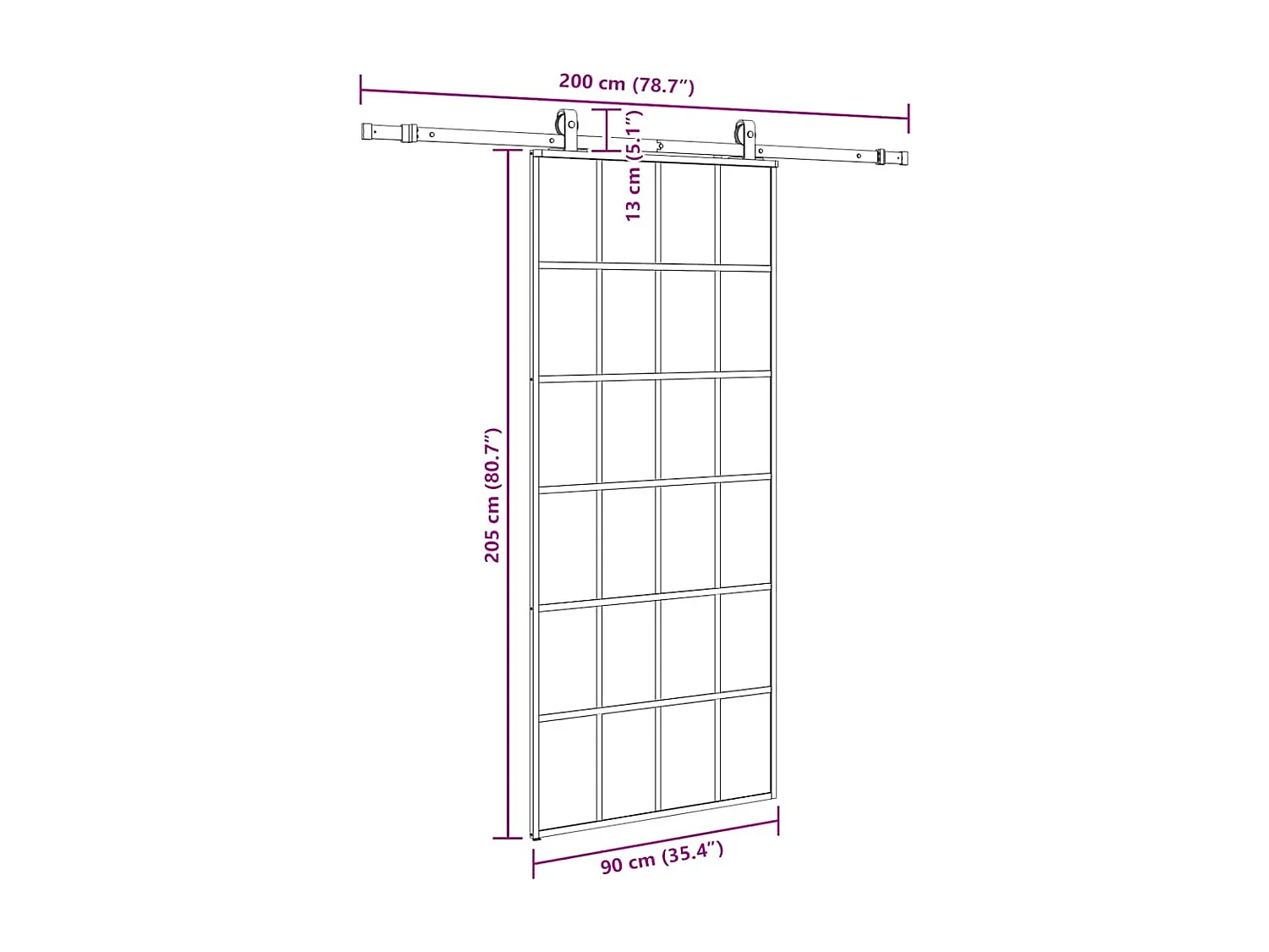 Porte coulissante kit de quincaillerie noir 90x205 cm verre ESG