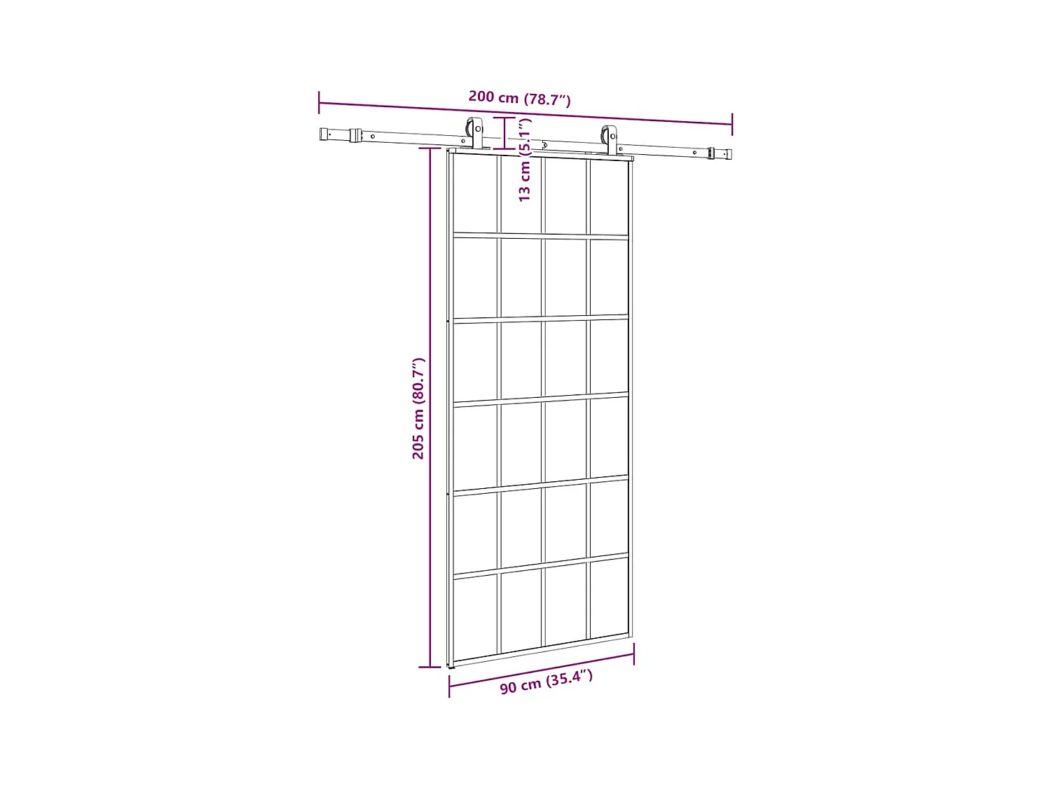 Kit herrajes para puerta corredera negra 90x205 cm cristal ESG