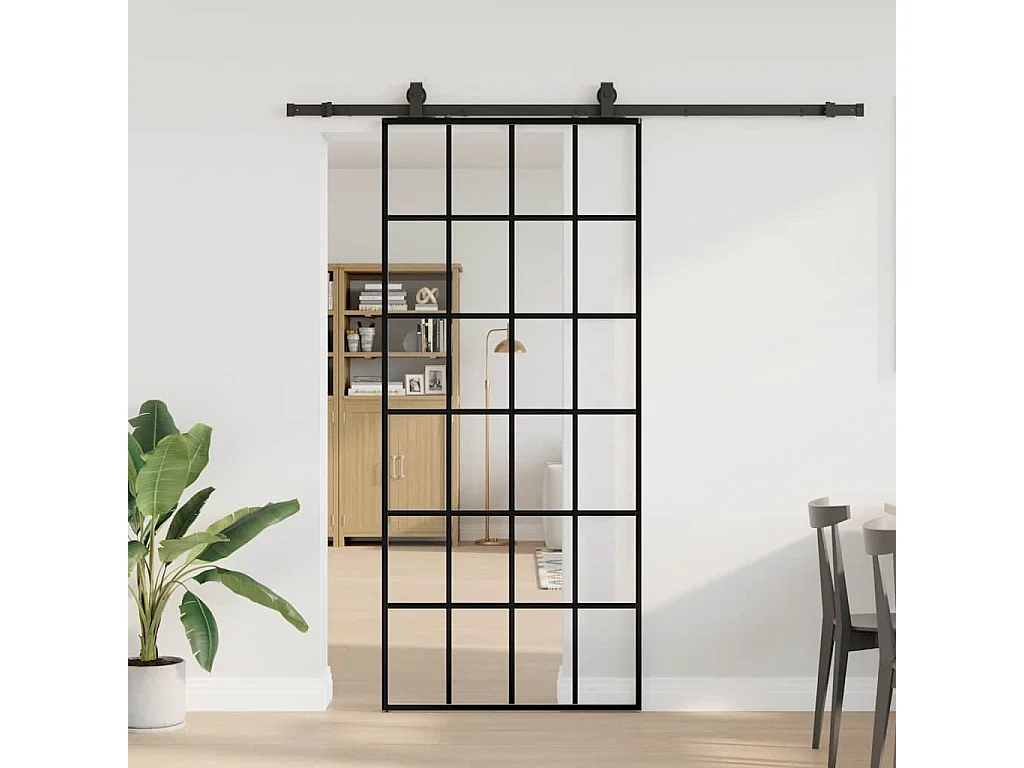 Porte coulissante kit de quincaillerie noir 90x205 cm verre ESG
