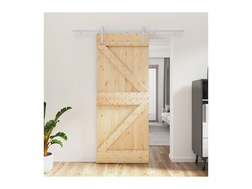Kit porta scorrevole e ferramenta 85x210 cm in pino massello