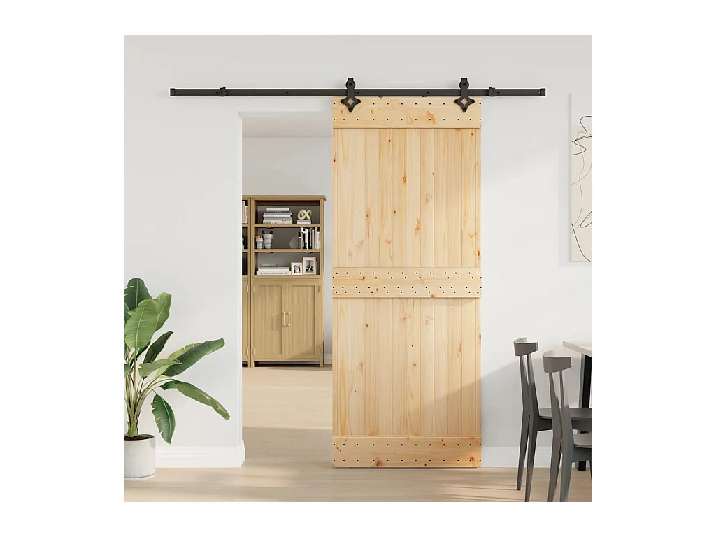 Schuifdeur en beslagset 85x210 cm massief grenen