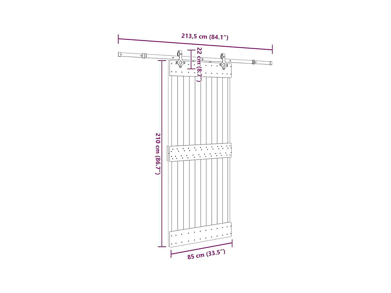 Schuifdeur en beslagset 85x210 cm massief grenen