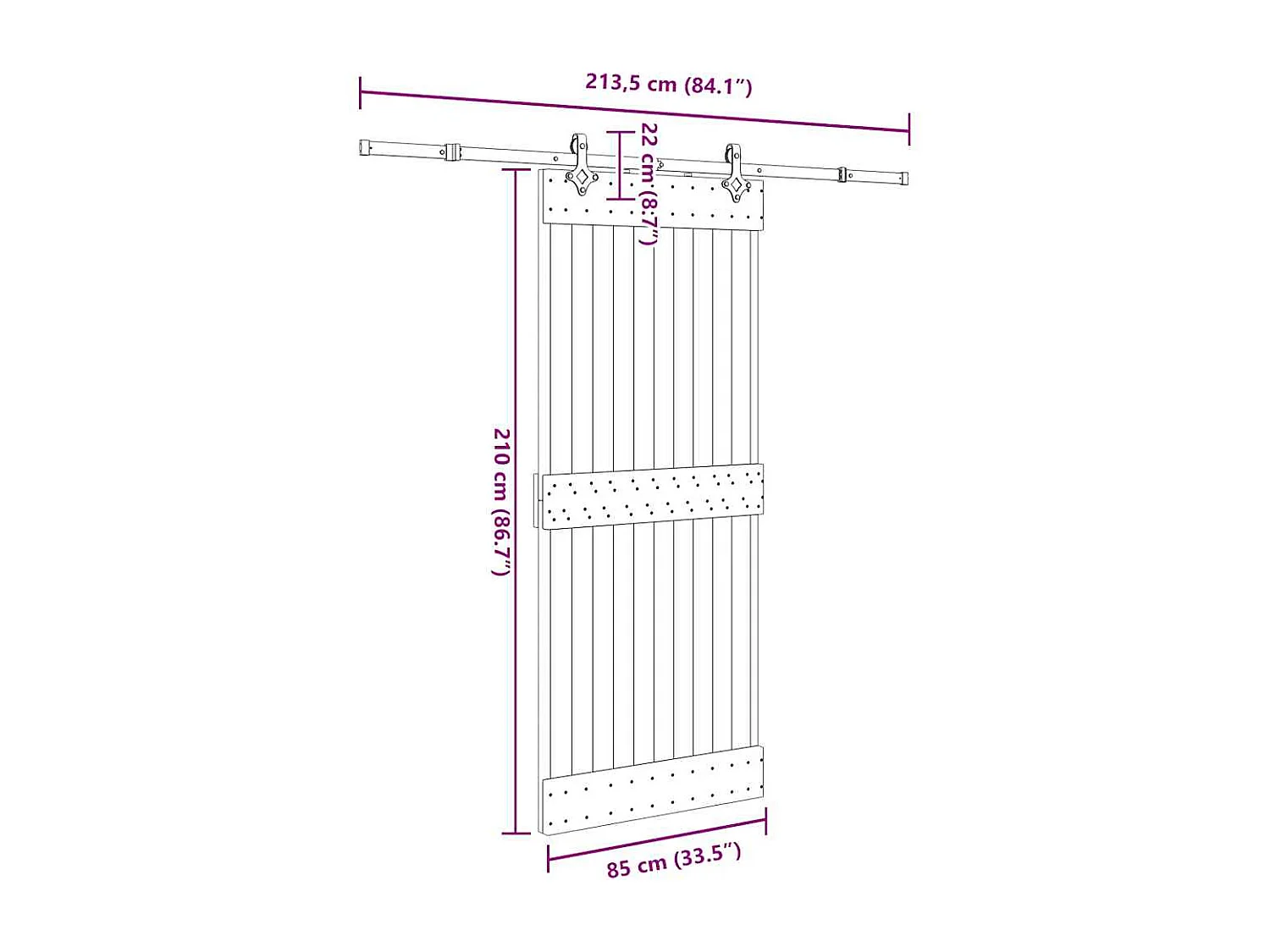 Porte coulissante et kit de quincaillerie 85x210 cm pin massif