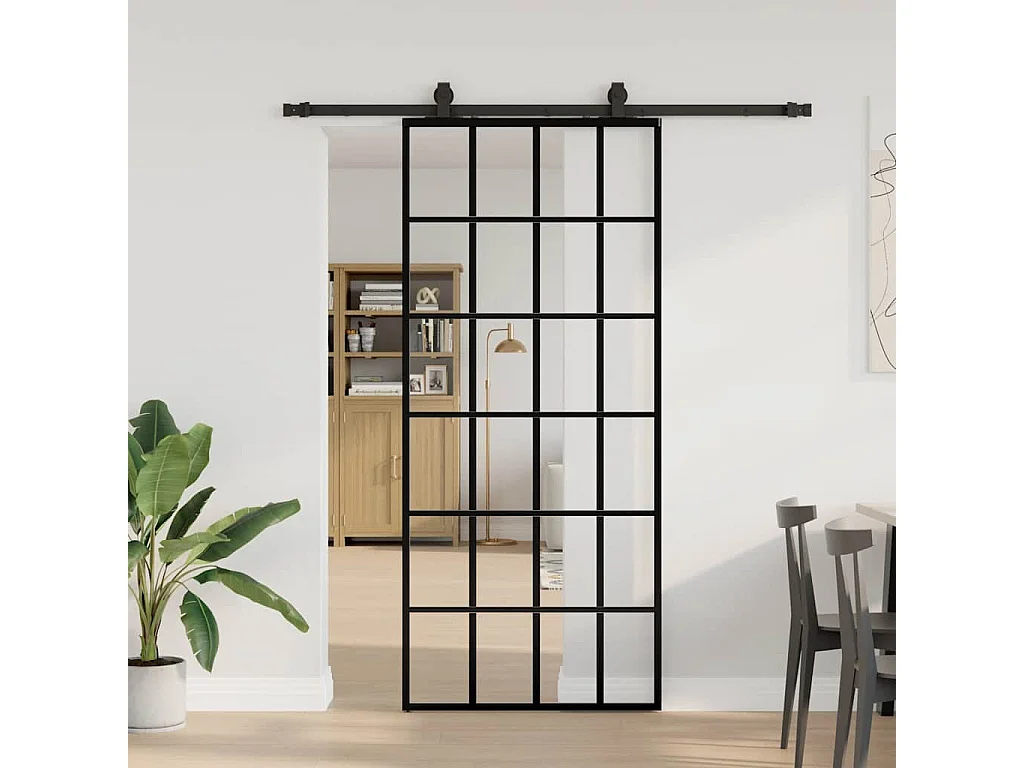 Porte coulissante kit de quincaillerie noir 90x205 cm verre ESG