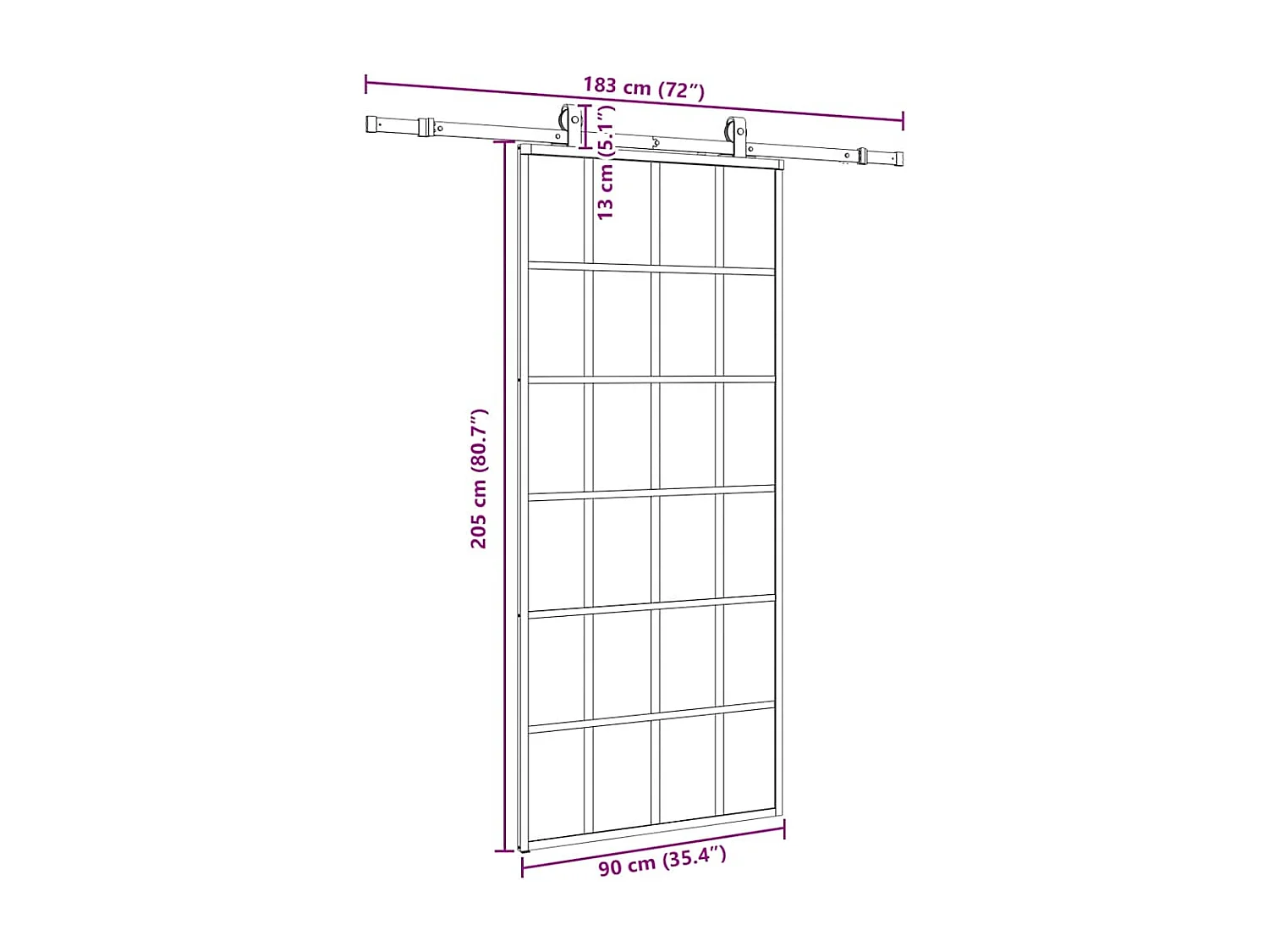 Porte coulissante kit de quincaillerie noir 90x205 cm verre ESG