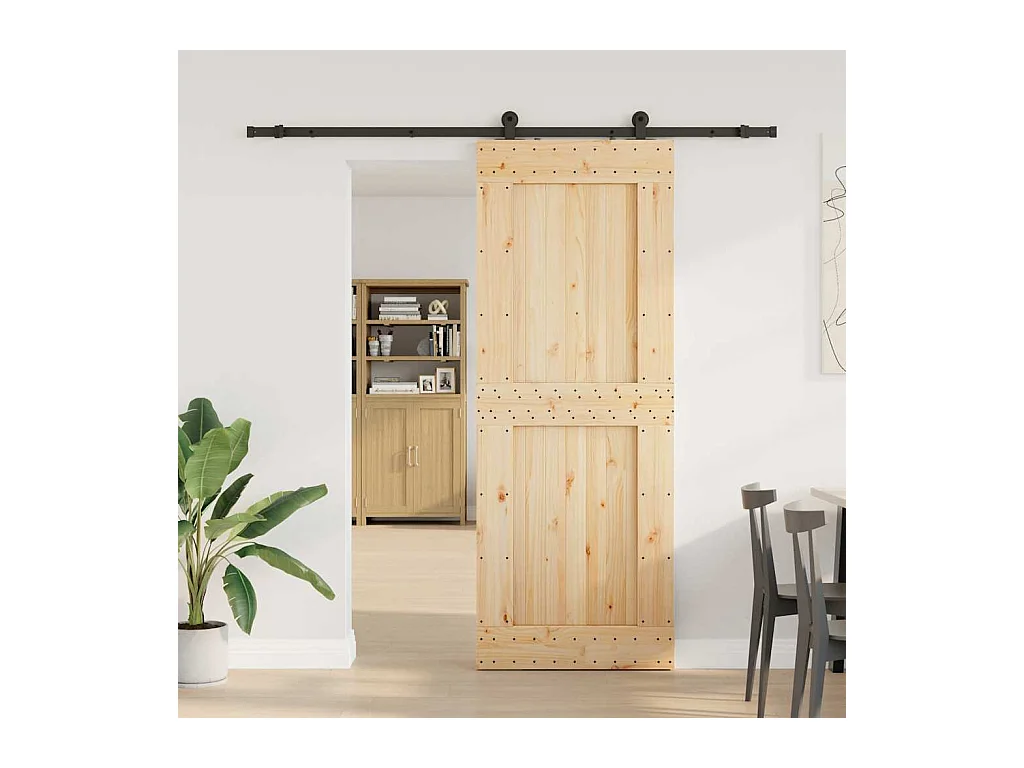 Porte coulissante et kit de quincaillerie 85x210 cm pin massif