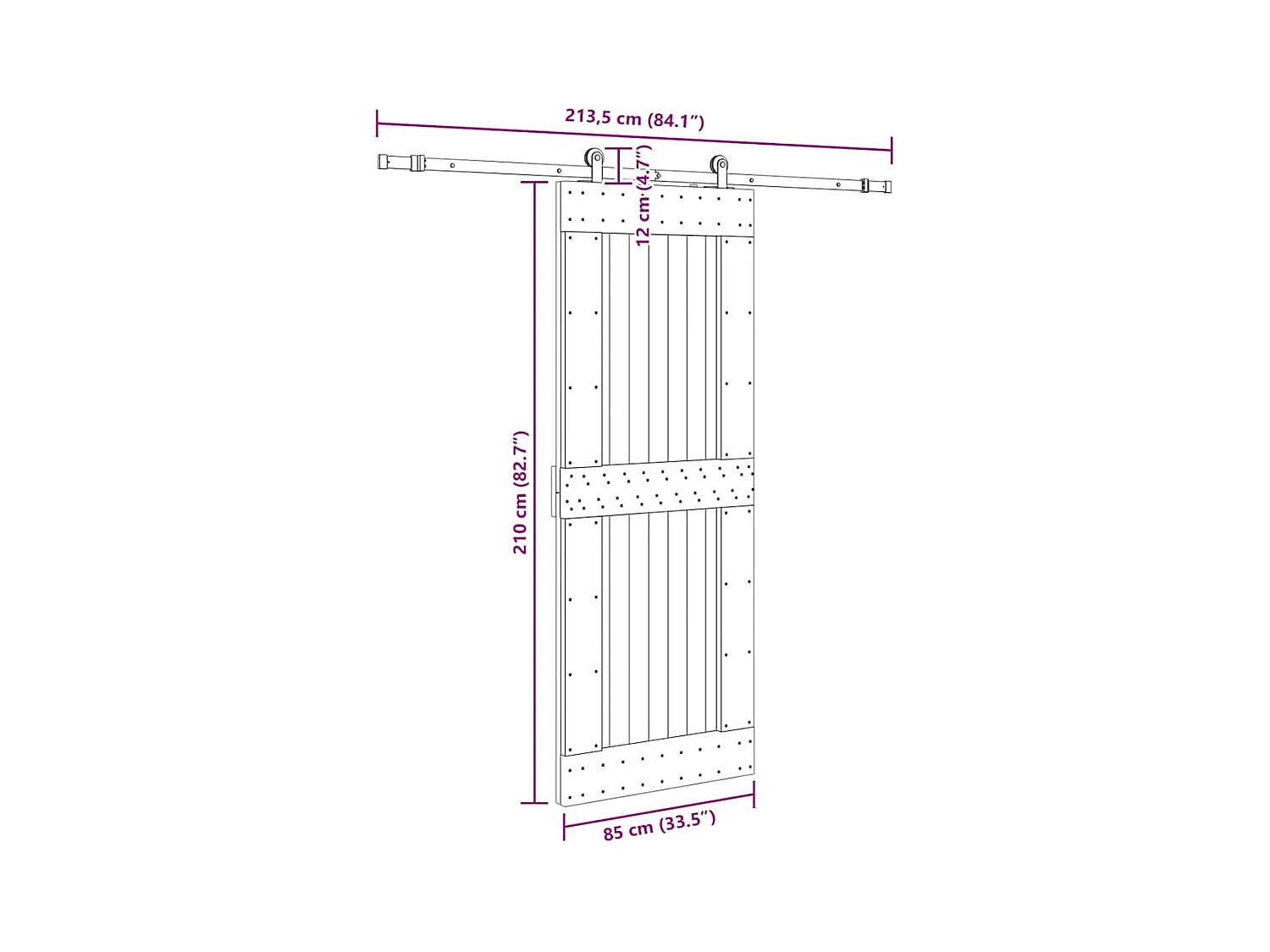 Porte coulissante et kit de quincaillerie 85x210 cm pin massif