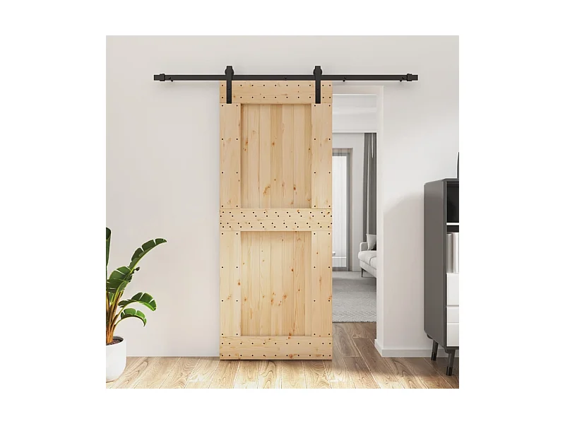 Kit porta scorrevole e ferramenta 85x210 cm in pino massello