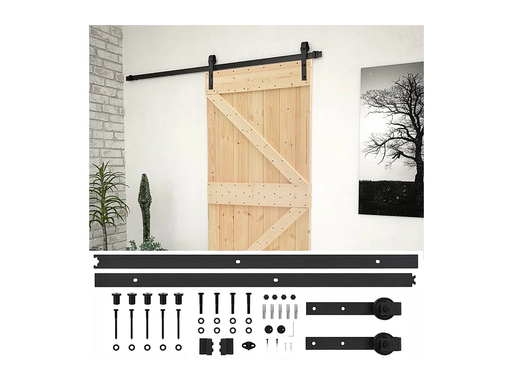 Porta scorrevole con kit ferramenta 90x210cm Pino massello