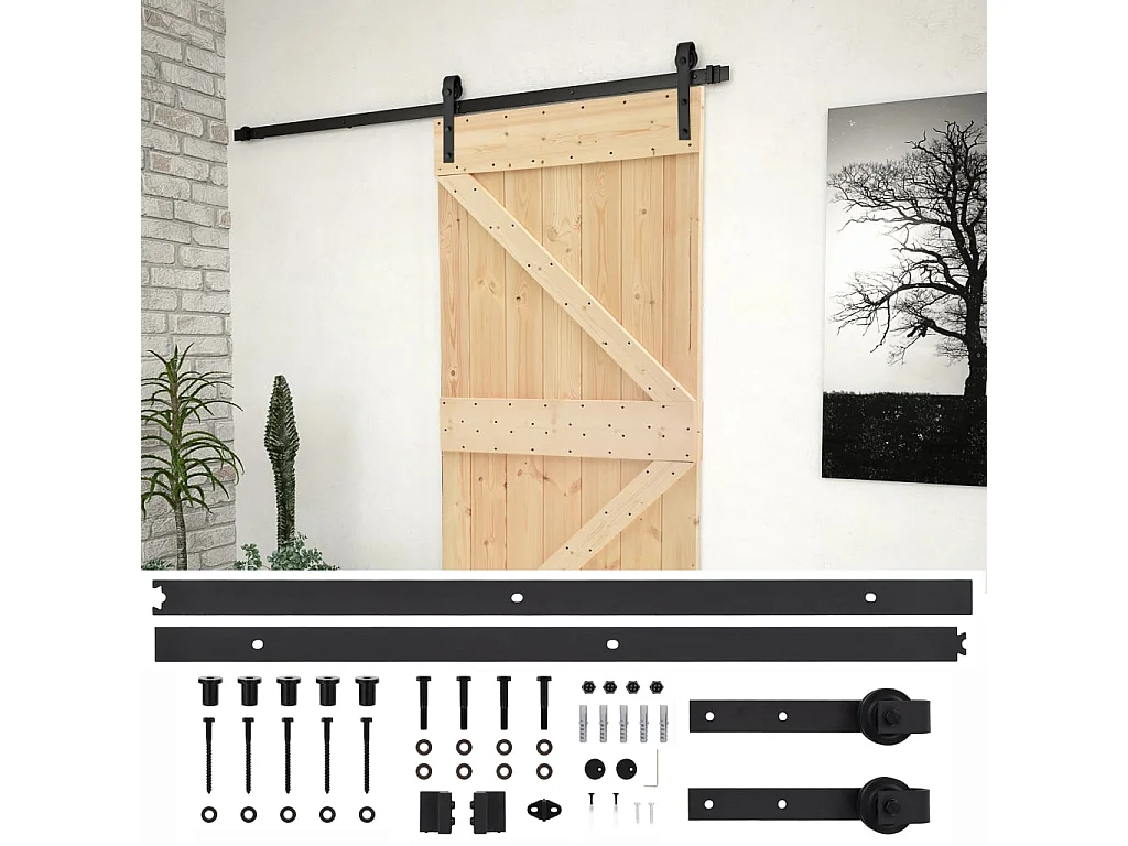 Puerta corredera con kit de herrajes 90x210cm Pino macizo