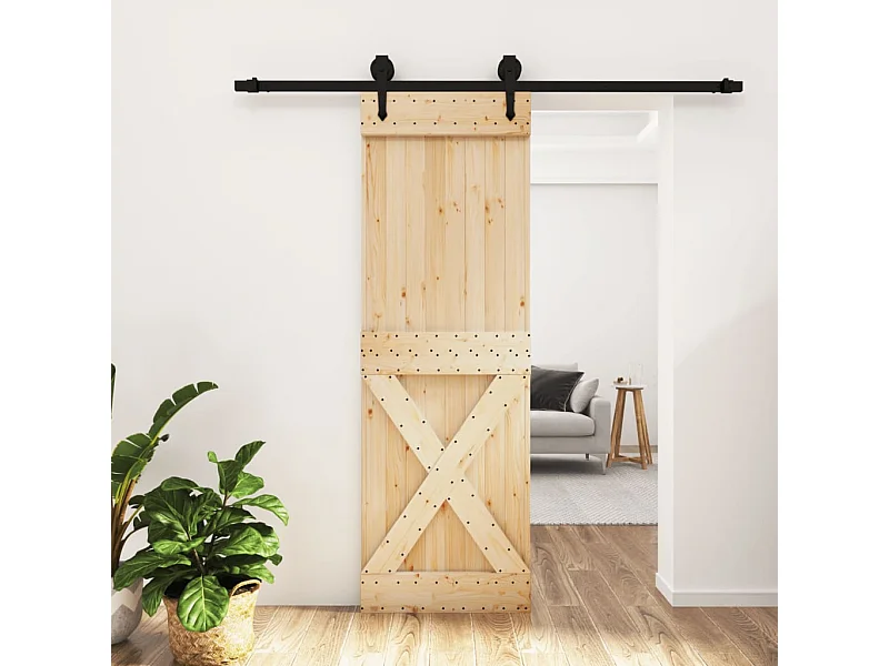 Kit porta scorrevole e ferramenta 70x210 cm in pino massello