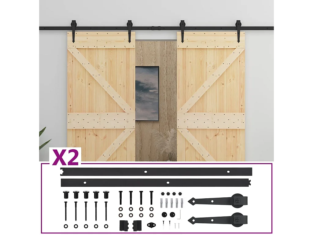 Porte coulissante avec kit de quincaillerie 90x210cm Pin massif