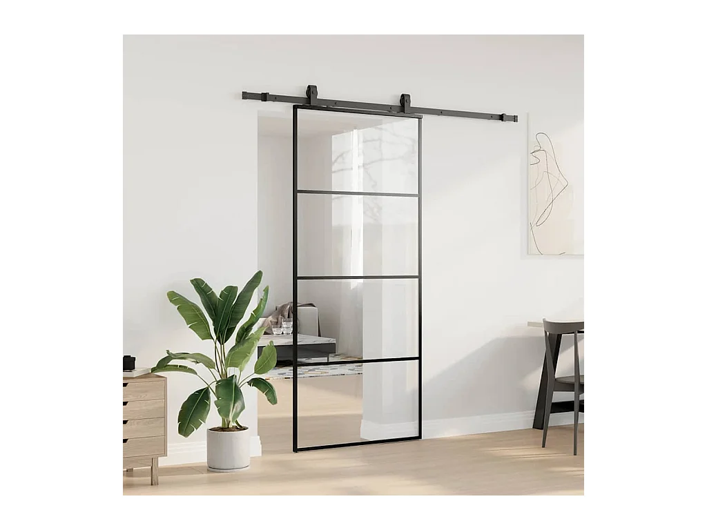 Porte coulissante kit de quincaillerie noir 90x205 cm verre ESG