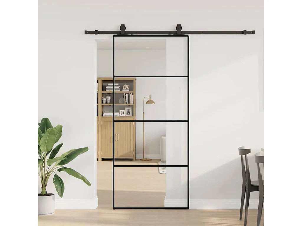 Porte coulissante kit de quincaillerie noir 90x205 cm verre ESG