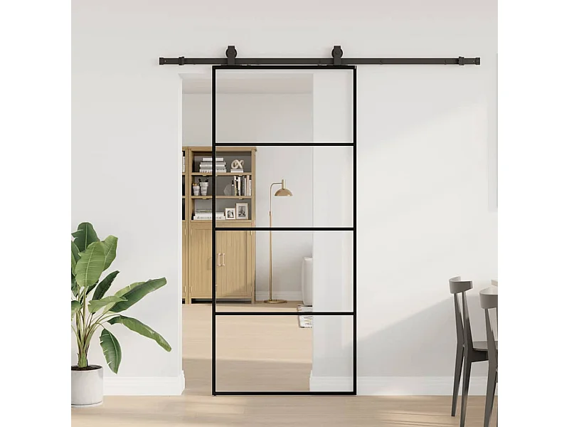 Porte coulissante kit de quincaillerie noir 90x205 cm verre ESG