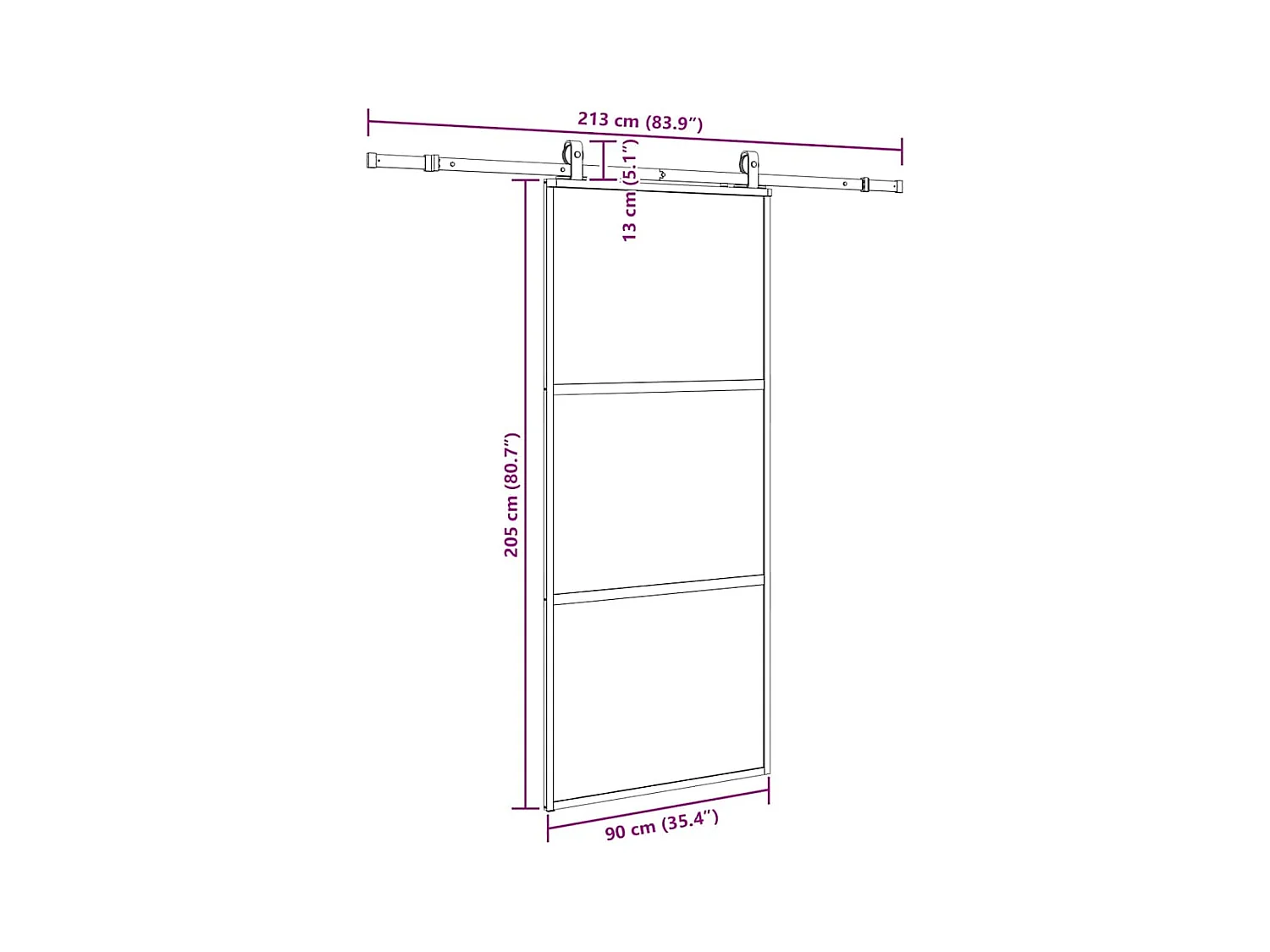 Schuifdeur met zwarte beslagset 90x205 cm
