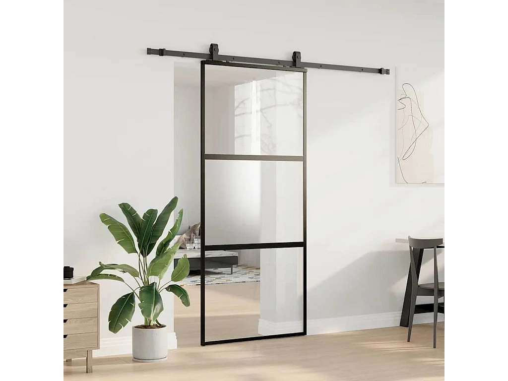 Porte coulissante avec kit de quincaillerie noir 90x205 cm